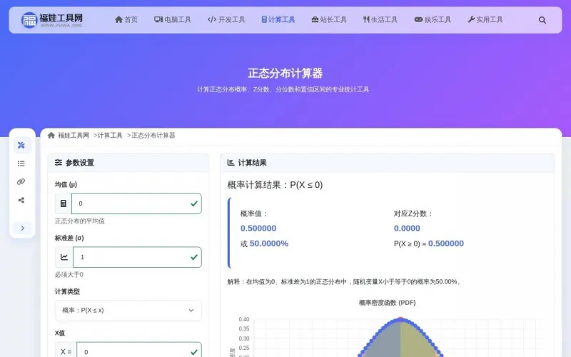 正态分布计算器界面展示