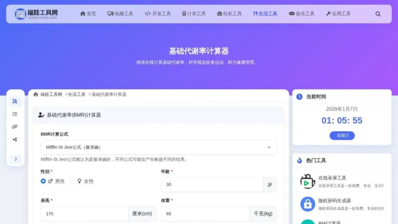 基础代谢率计算器界面展示