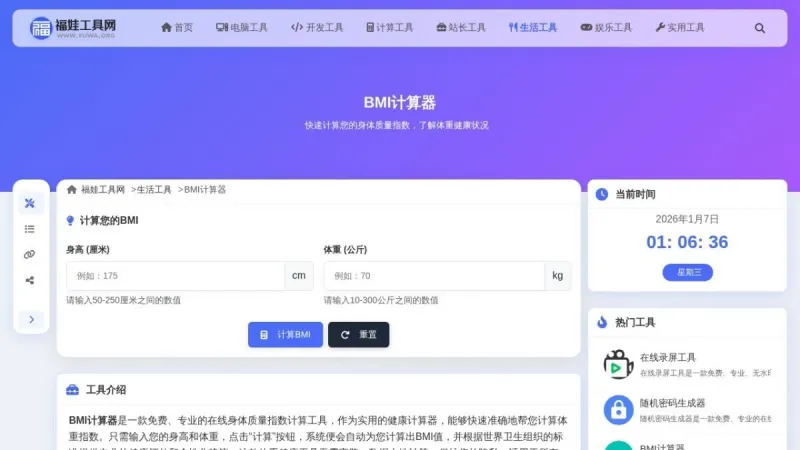 BMI计算器界面展示