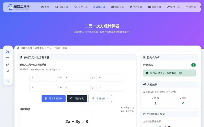 二元一次方程计算器界面展示