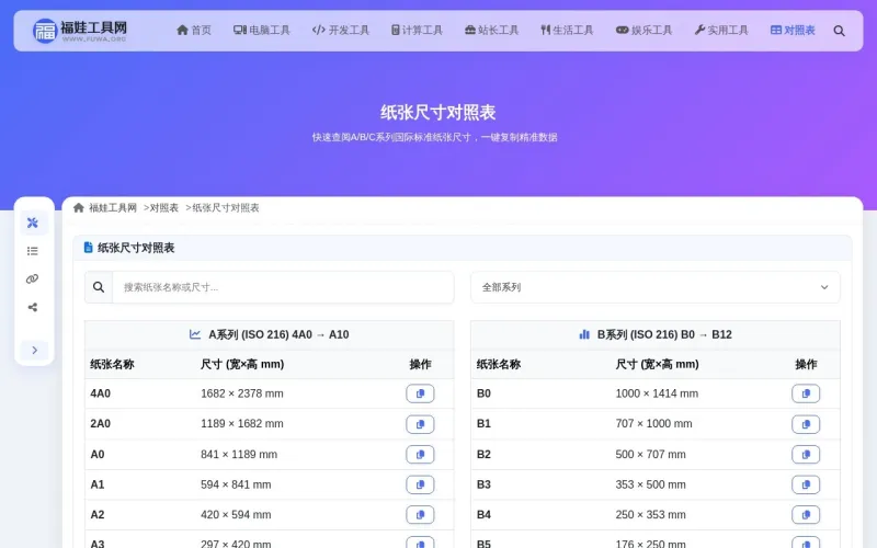 纸张尺寸对照表