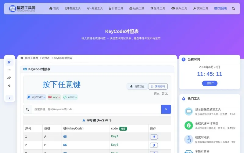 KeyCode对照表