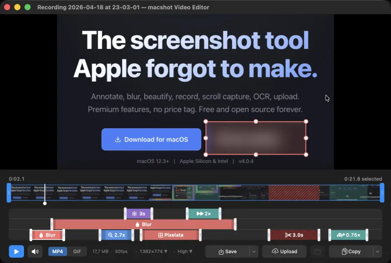 MacShot:开源免费macOS截图录屏工具,自带视频剪辑与图片美化功能 MacShot:开源免费macOS截图录屏工具,自带视频剪辑与图片美化功能